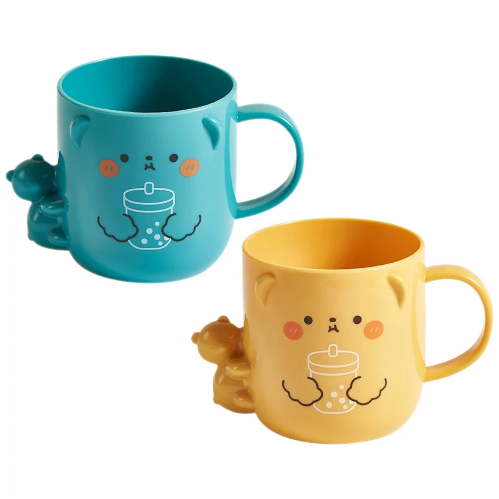 2 Pcs Children's Plastic Mug Kids Mouthwash Cup Cute Coffee Three-dimensional Cartoon Toothbrush Cups