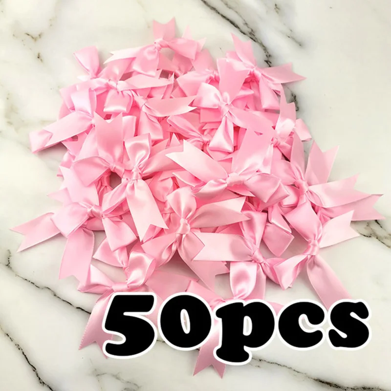 50-Piece Set of 1-Inch Fresh Pink Satin Ribbon Bows