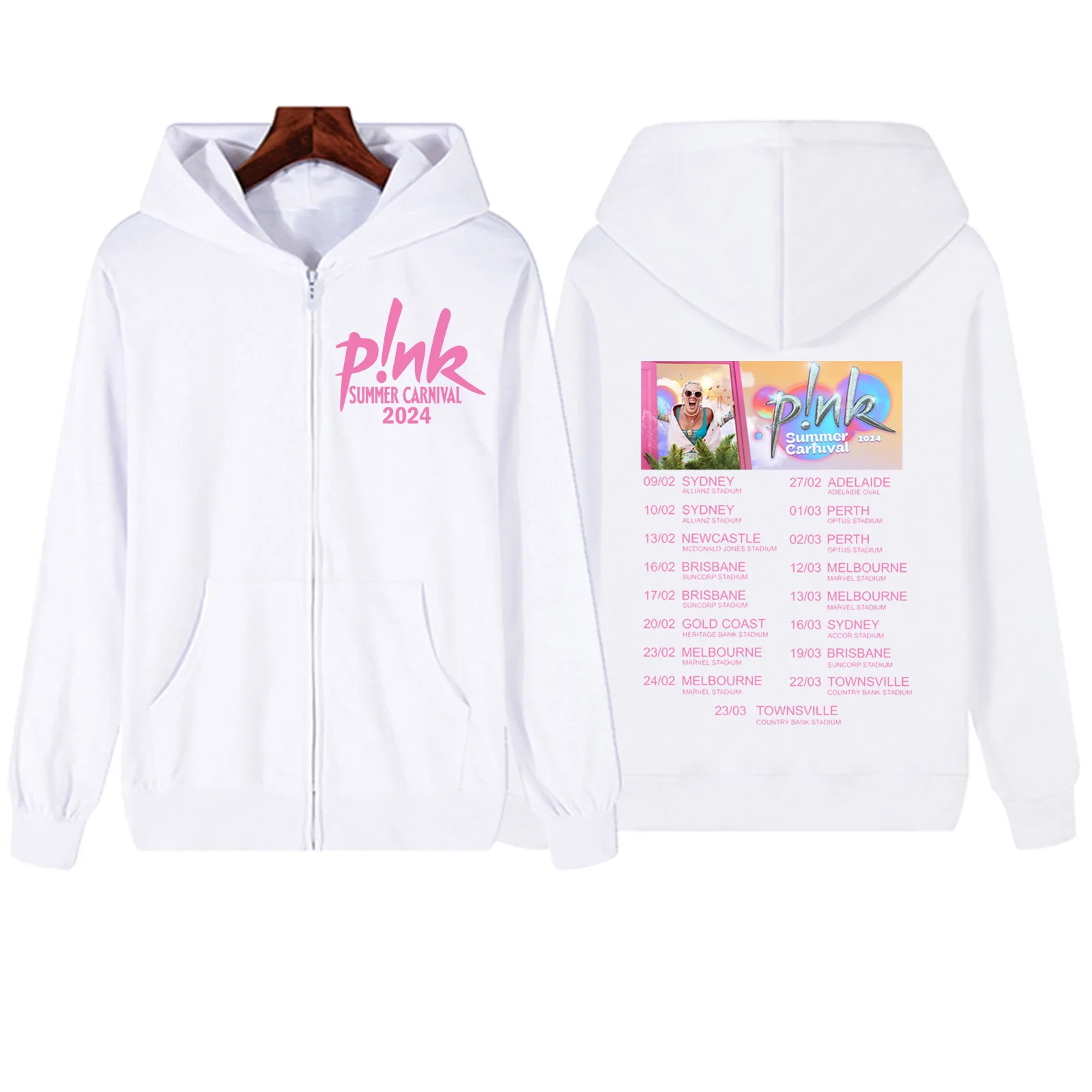 Pink Singer Summer Carnival 2024  Zipper Hoodie Harajuku Hip Hop Pullover Tops Sweatshirt Streetwear Fans Gift Unisex