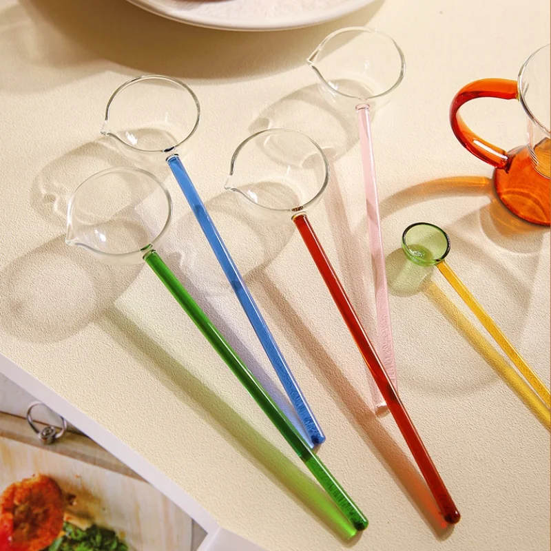 Transparent Glass Spoon Creative High Temperature Resistant Colorful Long Handle Soup Ladle Household Kitchen Spoons gold spoon set glass dessert spoon