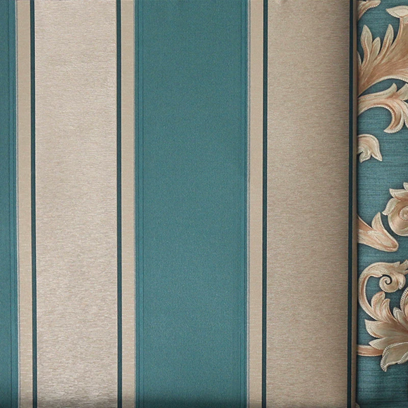 

European 3D Embossed Striped Wallpaper Roll for Living Room Bedroom Background Damask Wall Paper Home Decoration AB Version
