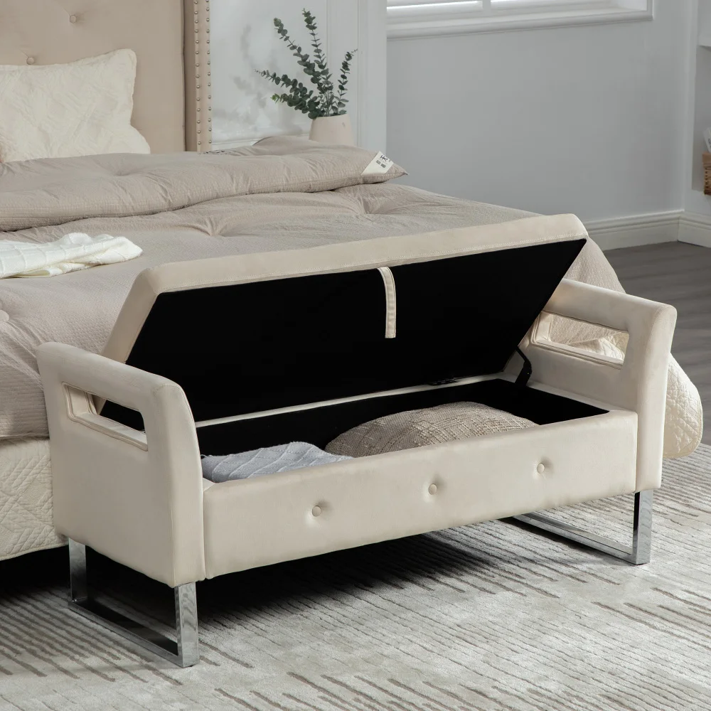 Moderner Multifunktionaler Samt-Polsterhocker Weicher Ottoman Fußhocker Möbel für Wohnzimmer Schlafzimmer Wohndekor – Detail 7