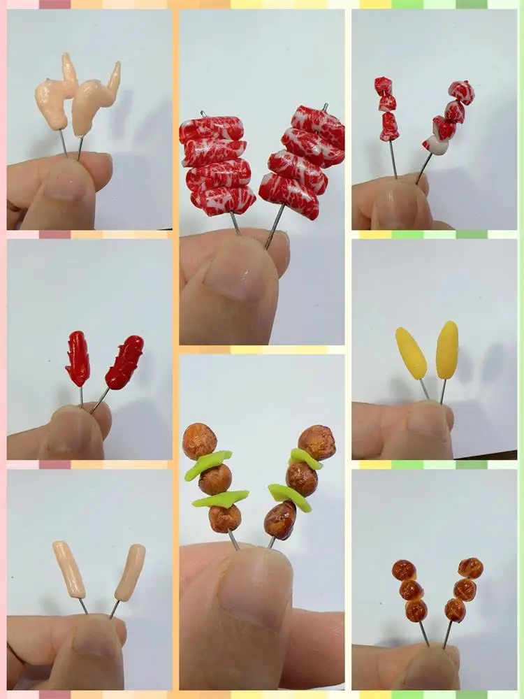 New 1/12Miniature Supermarket food simulation kabob beef sausage corn mushroom for Doll House Mini Kitchen Clay food Accessories 5