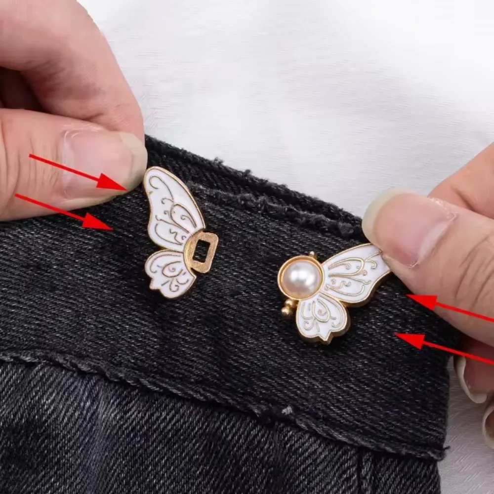 1Pair Adjustable Butterfly Waist Reducer Clip Adjustable Jeans Button No Sew Detachable Waistband Resizer Magic Tool
