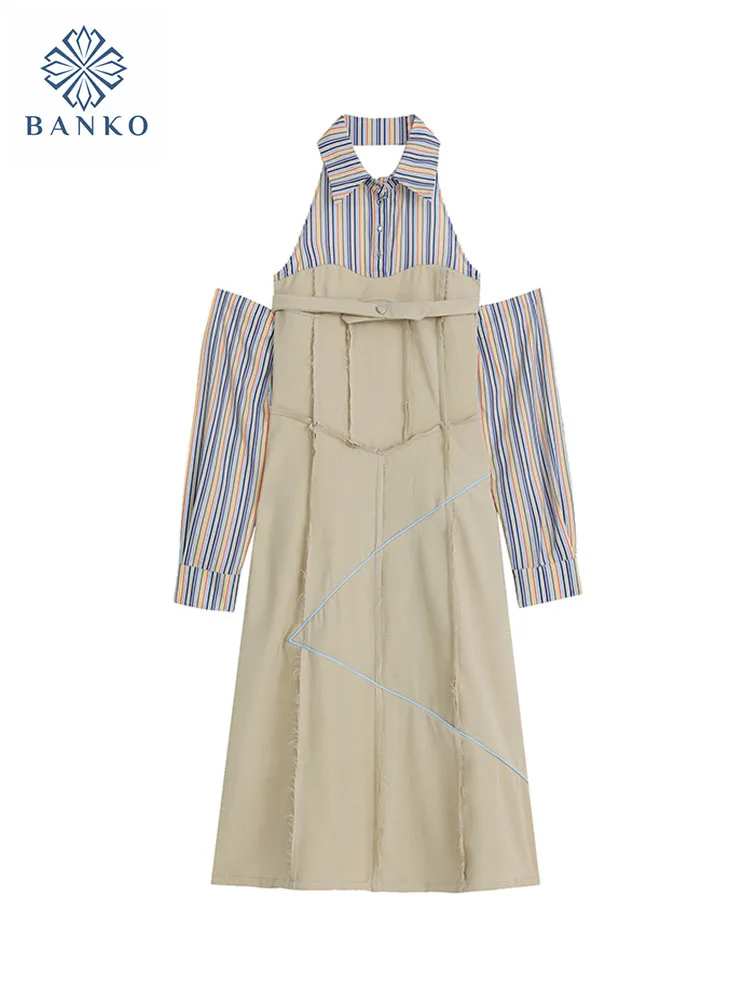 

French Elegance Khaki Fairy Dress Polo Fashion Party Prom Off Shoulder Patchwork A-Line Dress 2000s Aesthetic Sweet Streetwear