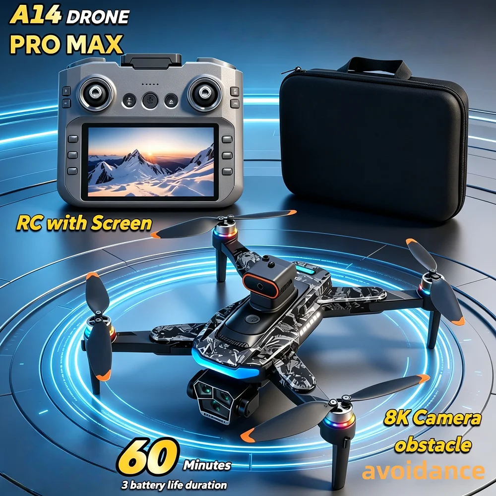 레노버 미 A14프로 맥스 8K 3중 카메라 GPS 브러시리스 광학 흐름 장애물 회피 접이식 쿼드콥터 RC 원격 조종 드론 장난감FPV