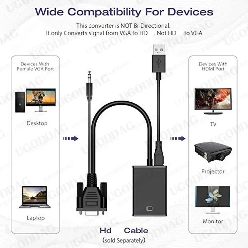 VGA to HDMI-Compatible Adapter For Connecting VGA Interface Laptop to HDTV Male HDTV Female Converter 3.5mm Audio Lead