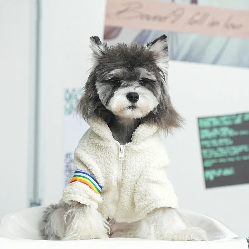 Puppy clothes fall and winter rainbow lamb's wool thick section warm two-legged cotton clothes Teddy pet
