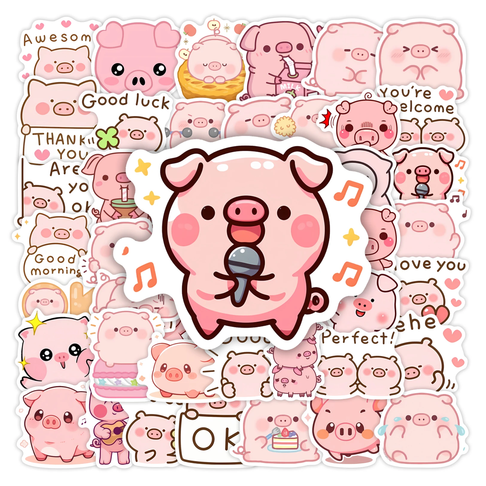 Cute Cartoon Pig Stickers Funny Kawaii Kids DIY Gift Toy Decorative Decal for Scrapbook Journal Laptop Phone Luggage Waterproof