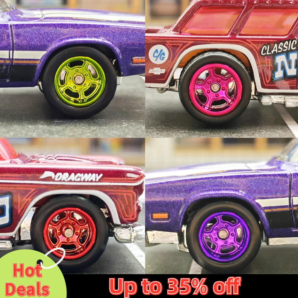1/64 Model Car Electroplate Wheels with Detachable Tires Five Spoke Refitting Parts for Hot Wheels Matchbox D:11mm+13mm 1 Set 2