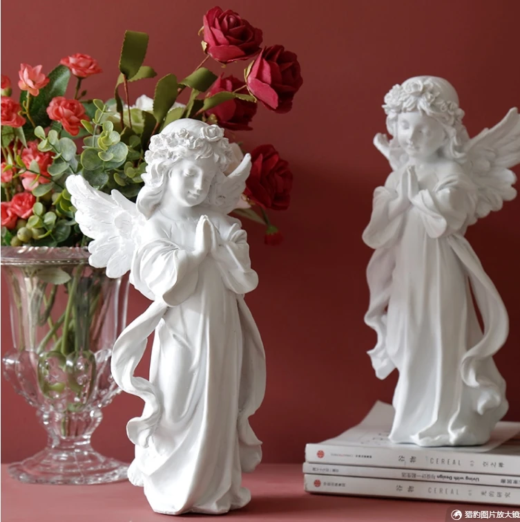 

European Praying Girl Angel Resin Accessories Home Livingroom Desktop Sculpture Crafts Wine Cabinet Table Furnishings Decoration