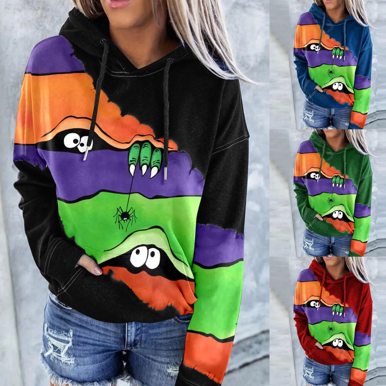 

Women Fashion Print Hooded Sweatshirt Pocket Loose Long Sleeve Hoodie Top Womens Zip Sweatshirts And Hoodies