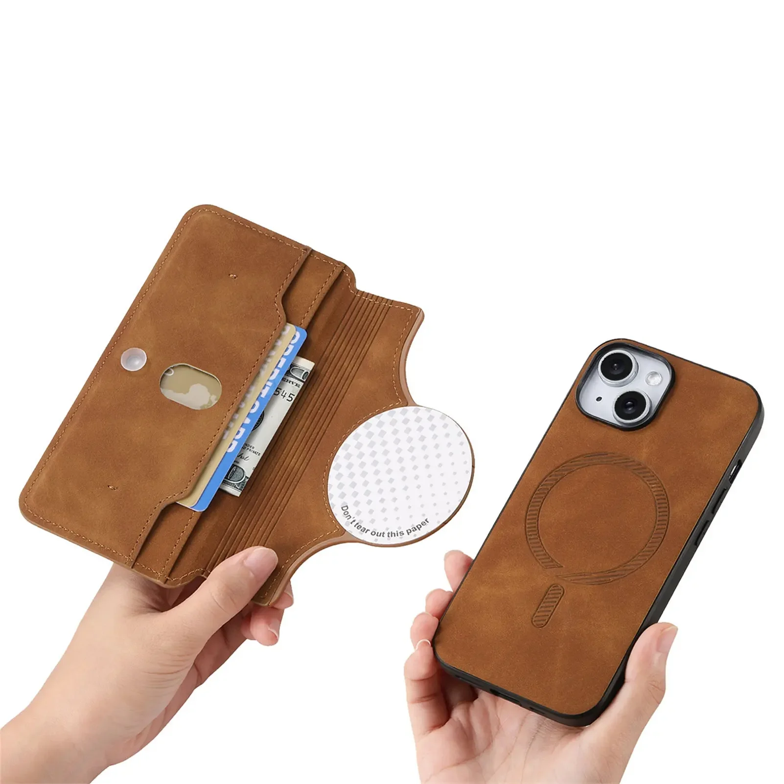 2 in 1 Magnetkarten-Solt-Reißverschlusstasche Leder-Geldbörsenhülle für iPhone 16 Pro Max 15 Plus 14 13 12 11 XS Kabellose Ladeabdeckung_voghion.com