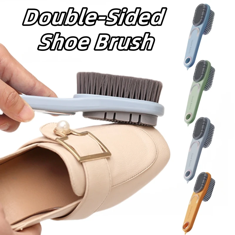 Double-Sided Shoe Brush Silicone Bristles Gentle on Leather Fabric Multi-Surface Cleaner for Shoes/Clothes Home Travel