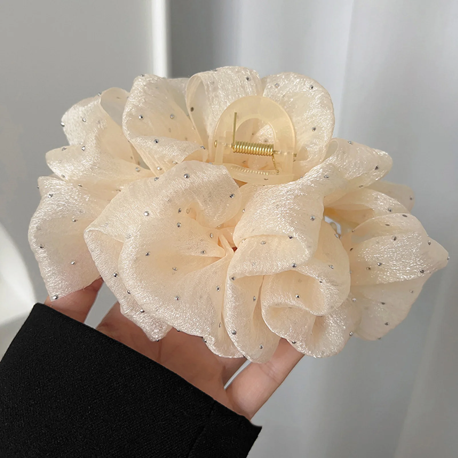 Mesh Garn Bowknot Haar Klaue Strass Mesh Doppel Schleife Klaue Clip Wolke Blase Haar Clip für Frauen Mädchen Haar Zubehör – Detail 2