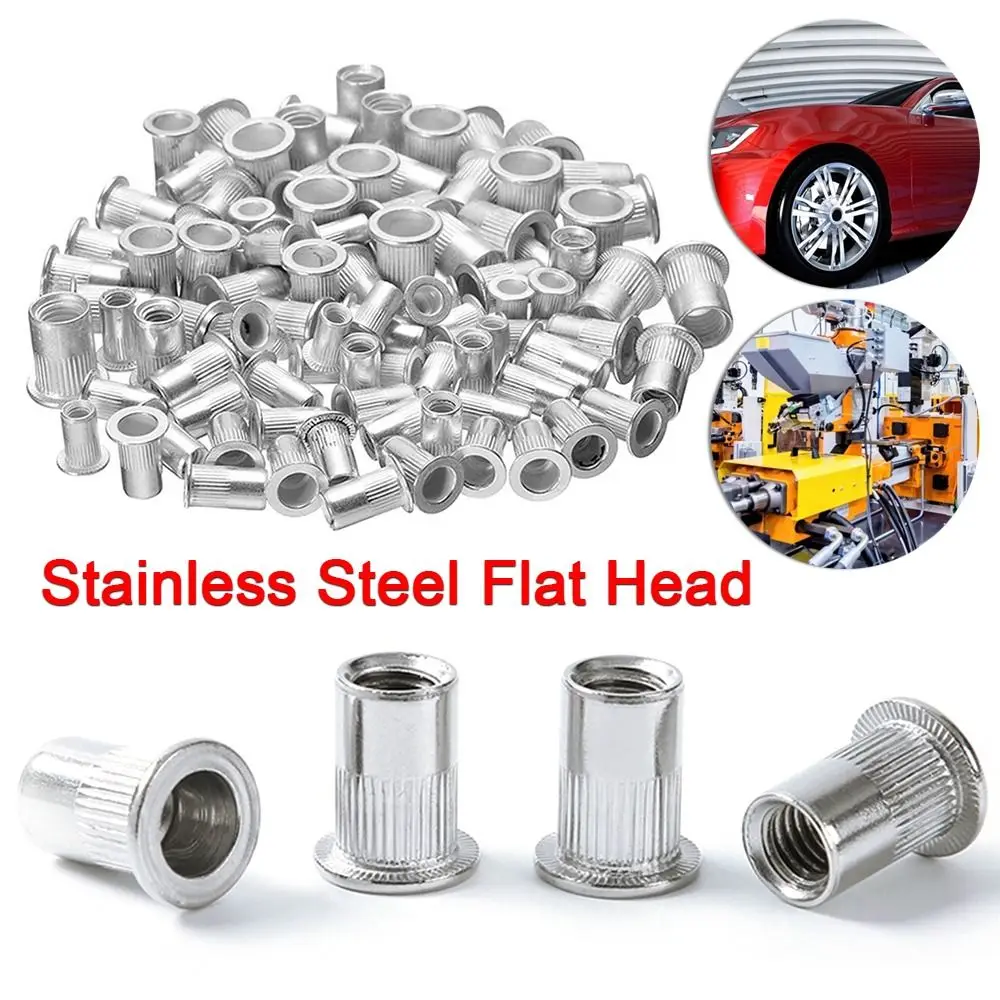 10pcs Metalworking Accessory Rivet Nut M3 M4 M5 M6 M8 M10 M12 Threaded Rivet Stainless Steel Rivnut Flat Head Insert Nutsert Cap