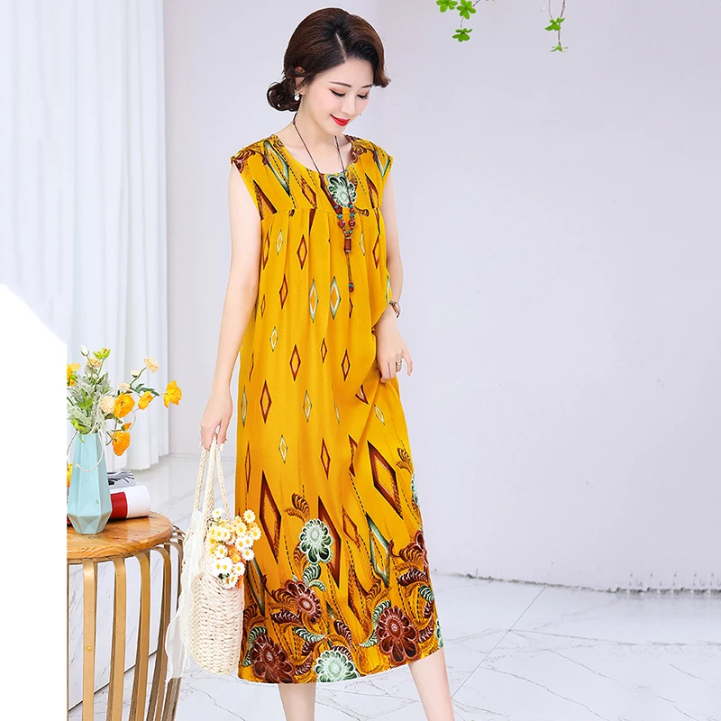 

2023 New Summer Pajamas Long Dresses Women's Fashion Loose Sleeveless Positioning Flower Long Pullover Dress Female Clothing