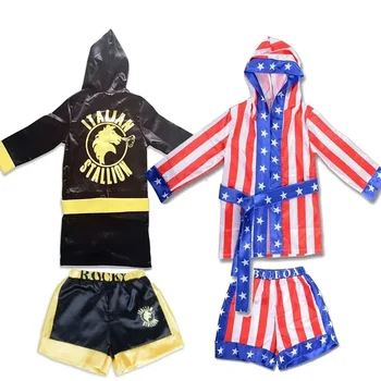 Cosplay Nuovi Bambini Ragazzo Ragazze Rosso Nero Rocky Balboa Boxer costume Vestiti con Pantaloncini Film Boxe Veste per Kid Party Carni72