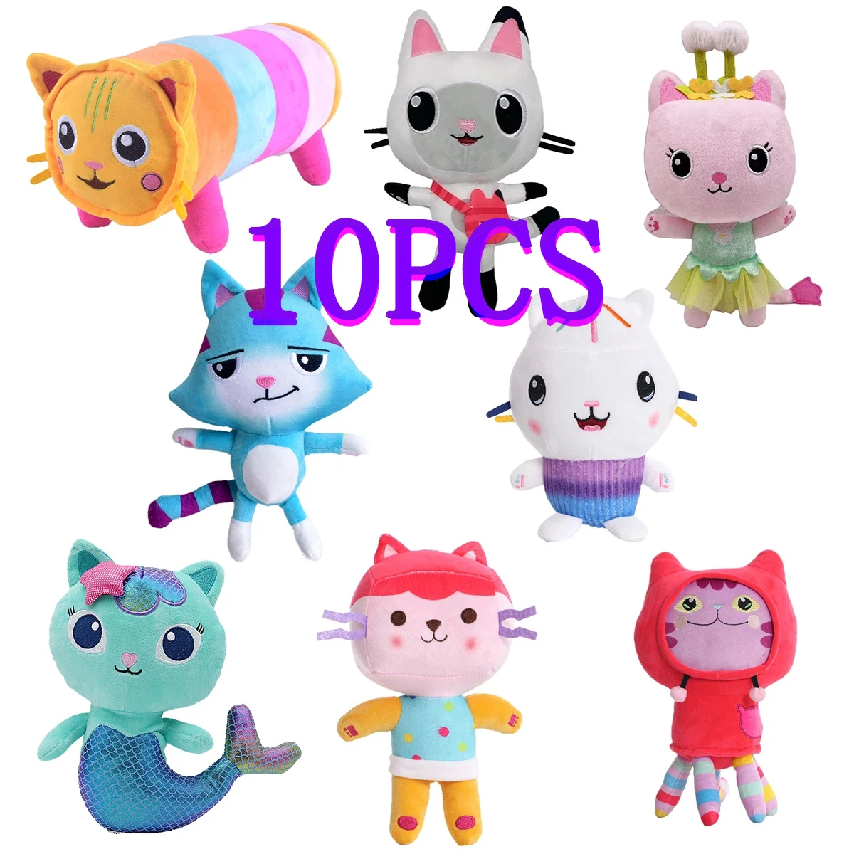 10Pcs Gabby Dollhouse Peluche Mercat Cartoon Animali Di Peluche Gatto Sorridente Auto Gatto Abbraccio Gaby Girl Dolls Regali Di Compleanno Per Bambini