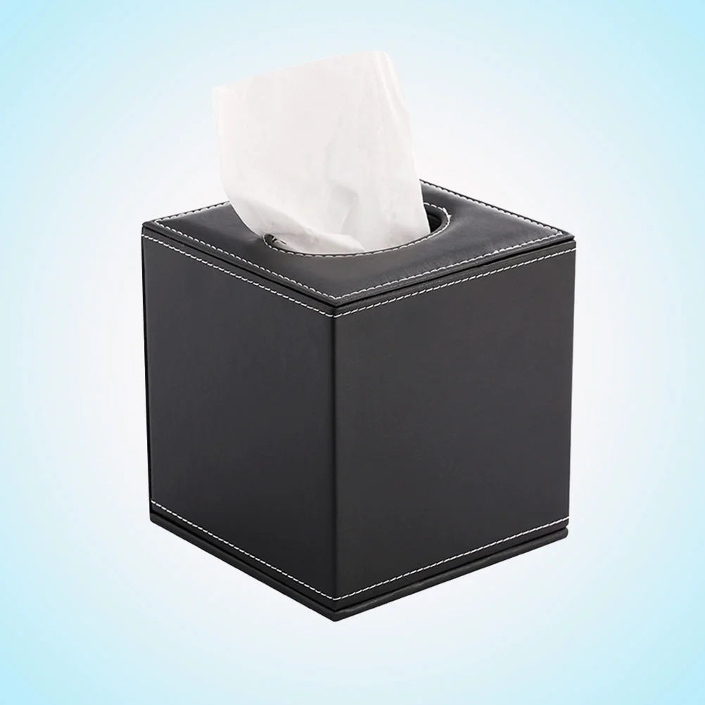 Black Pu Paper Holder Square Tissue Box Napkin Storage Towel Container Home Office Hotel Room ganization 4