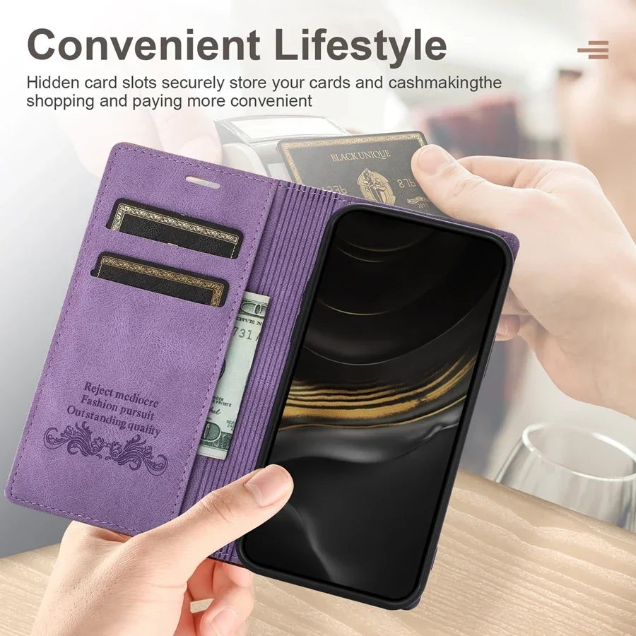 Luxury Leather Flip Wallet Case - Sophisticated Card Holder Design