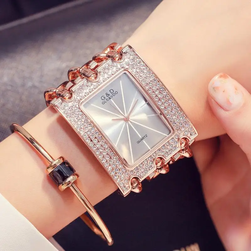 D-relógio Pulseira de para Mulheres Três Correntes Diamante Strass Quartzo Relógio de Pulso Feminino Moda Casual Novo 2023 Aço Inoxidável g & - Image 6
