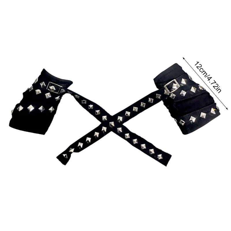 Women Punk Mittens Rivet Ribbons Streetwear Sleeves Half Finger Sleeve for Cycling and Music Festivals 1pair fingerless gloves arm sleeves