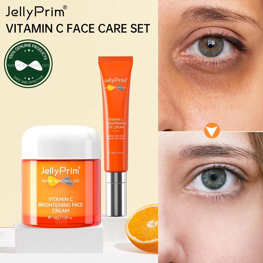 

Jellyprim Vitamin C Set Face Cream for Dark Skin Remove Spots Eye Cream Anti Dark Circles Eye Bag Whitening Skincare Anit-Aging