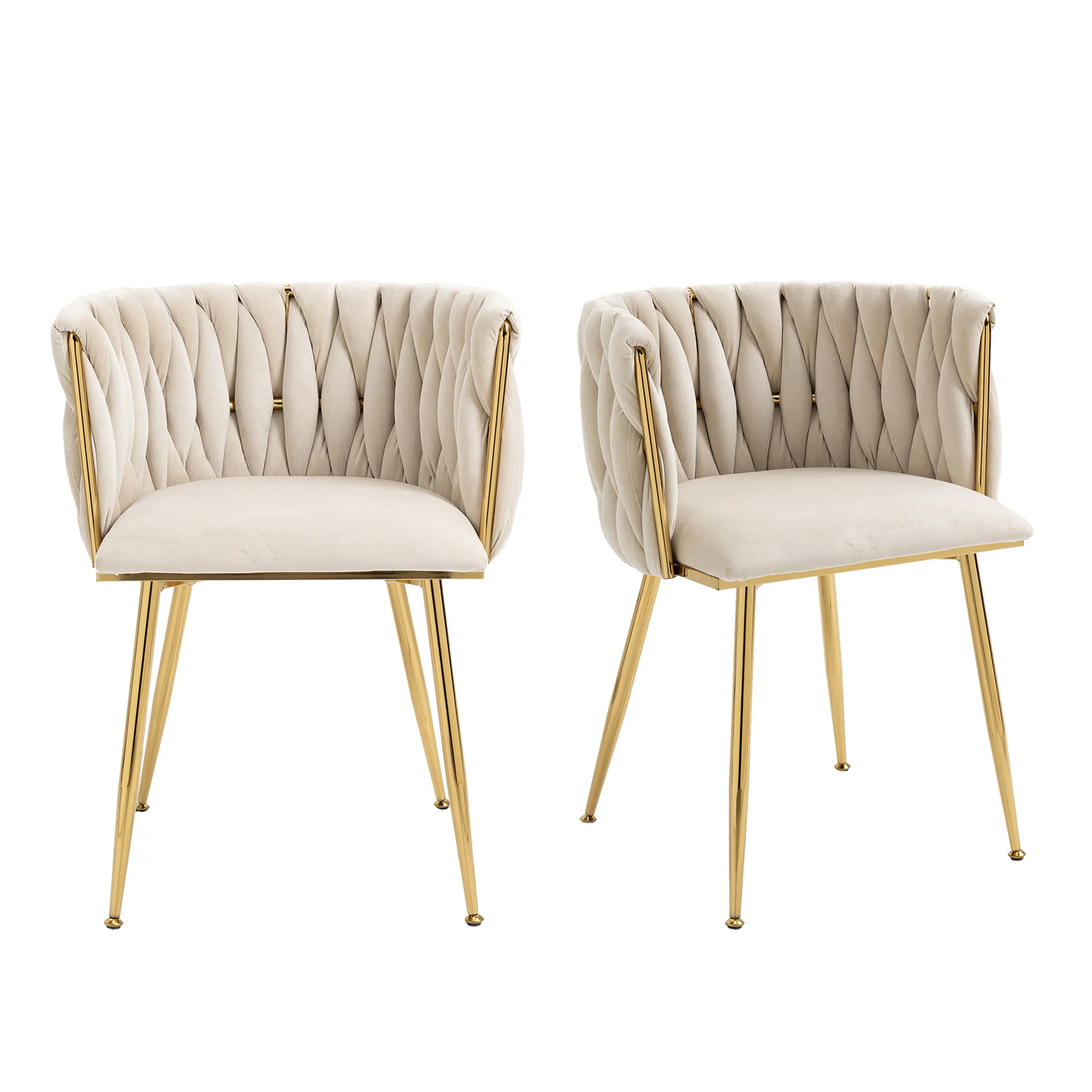 Modernes Luxus-Esszimmerstuhl-Set aus Samt mit goldenen Metallbeinen, elegantes handgewebtes Design und weichen Kissen für das Esszimmer – Detail 15