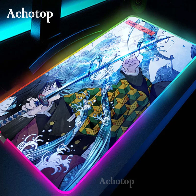 

Demon Slayer Gaming Mouse Pad Gamer Computer Mousepad RGB Large XXL Mouse Carpet Big Mause Pad PC Desk Play Mats with Backlit
