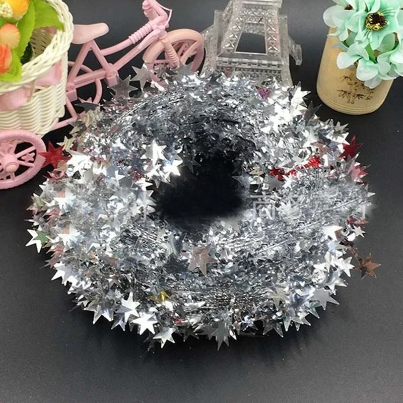 thumbnail image 1 of Guirnalda de hojas con cremallera y flores con purpurina y estrella de cinco puntas para colgar en el árbol de Navidad, decoración para el hogar, 1 of 5