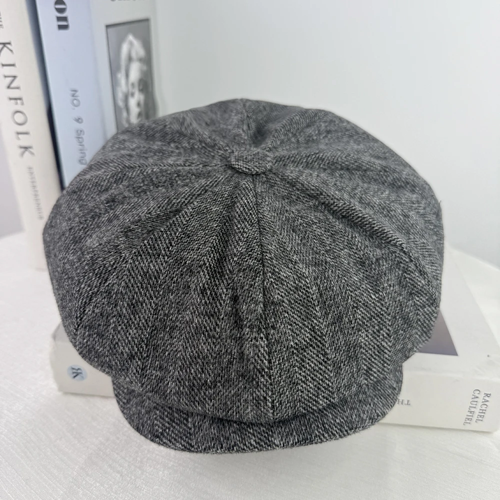 Graue achteckige Kappe Vintage Woolen Newsboy Caps Hochwertige Männer Frauen Berets Casual Newsboy Cap Chapeau Homme – Detail 13