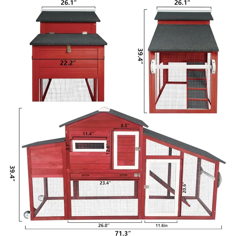 Chicken Coop Large Wooden Chicken Tractor with Wheels 2