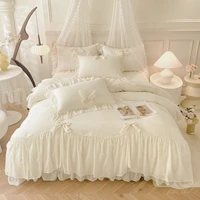3pcs White Bedding set ruffles Duvet Cover Set (1*Duvet Cover + 2*Pillowcase, Without Core)for bedroom guest room