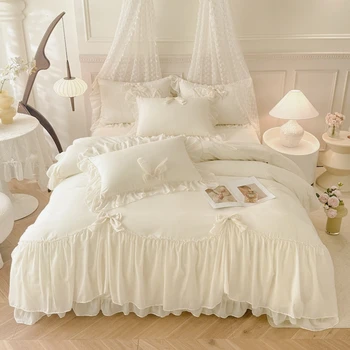 White Ruffled 3-Piece Duvet Cover Set 1