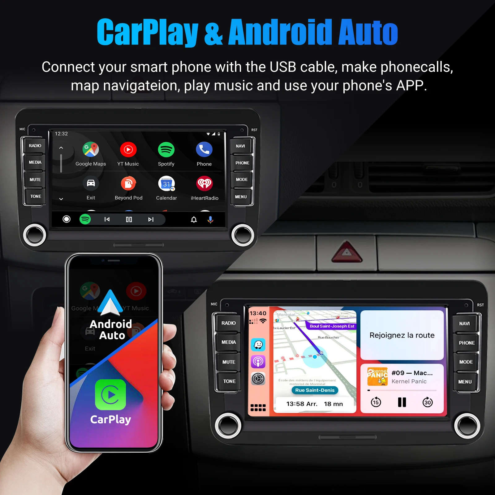 7-Zoll Android 14 64GB für VW Golf 5 6 Passat Polo 6R Touran Tiguan Caddy EOS Jetta Seat Skoda Carplay Autoradio GPS NAV RDS FM BT SWC – Detail 10