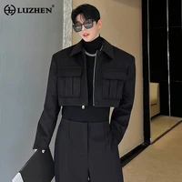 LUZHEN New Stylish Men's High Street Short Jacket Original Big Pocket Solid Color Elegant 2025 Spring Casual Trendy Coat Fbf31d 1