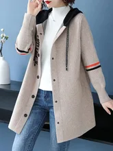  Autumn Winter Thicken Knitted Cardigan Jacket 2022 New Hooded Woolen Blend Coat Fashion Long Double Side Wool Outwear Overcoat 