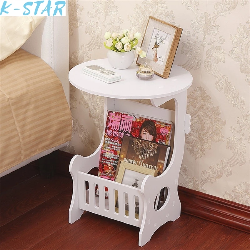 K-STAR European Mini Plastic Round Coffee Tea Table Home Simple Plastic Living Room Bedroom Storage Shelf Bedside Table White Nightstands Set Plastic Storage Cabinet