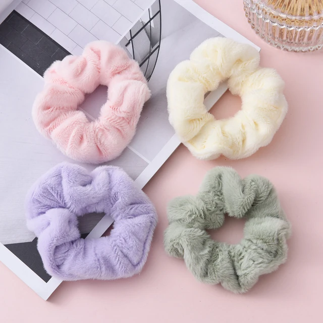 Soild Color Plush Scrunchies Elastic Soft Velvet Hair Ties Women Girls Ponytail Holder Rubber Band For Thick Hair