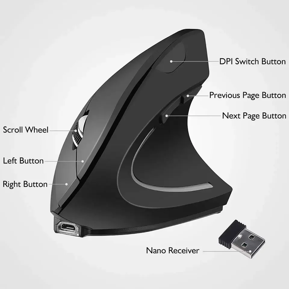Vertikale ergonomische kabellose wiederaufladbare Gaming-Maus (optisch, 2,4 GHz) für Computer, PC, Laptop und Desktop (USB)_voghion.com