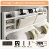 Extra Large Bed Frame with 4 Storage Drawers, Cushioned Bed Frame, 47.2 in Bookshelf Headboard, Charging Station 3