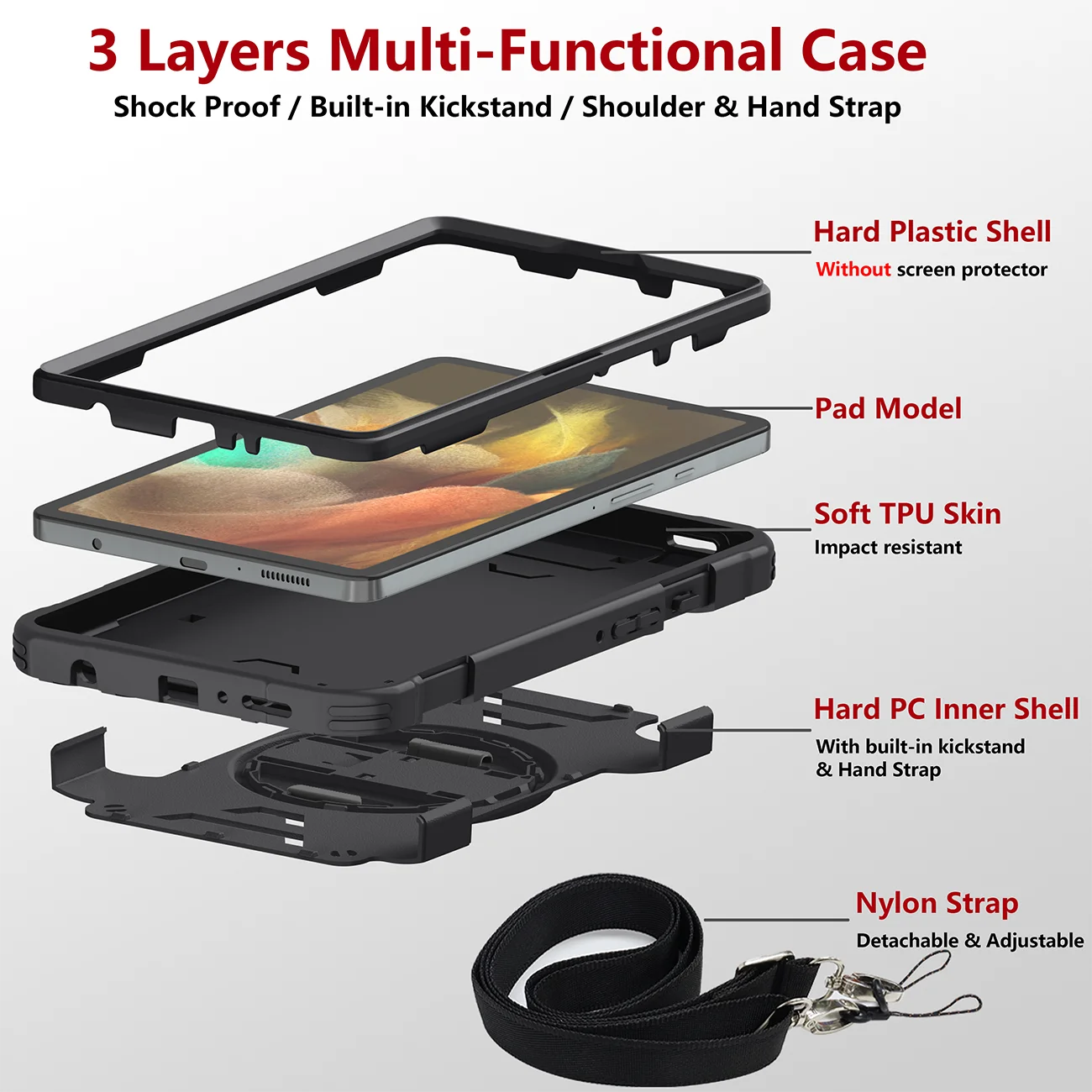 Heavy Duty Shockproof Tablet Case with Stand and Shoulder Strap