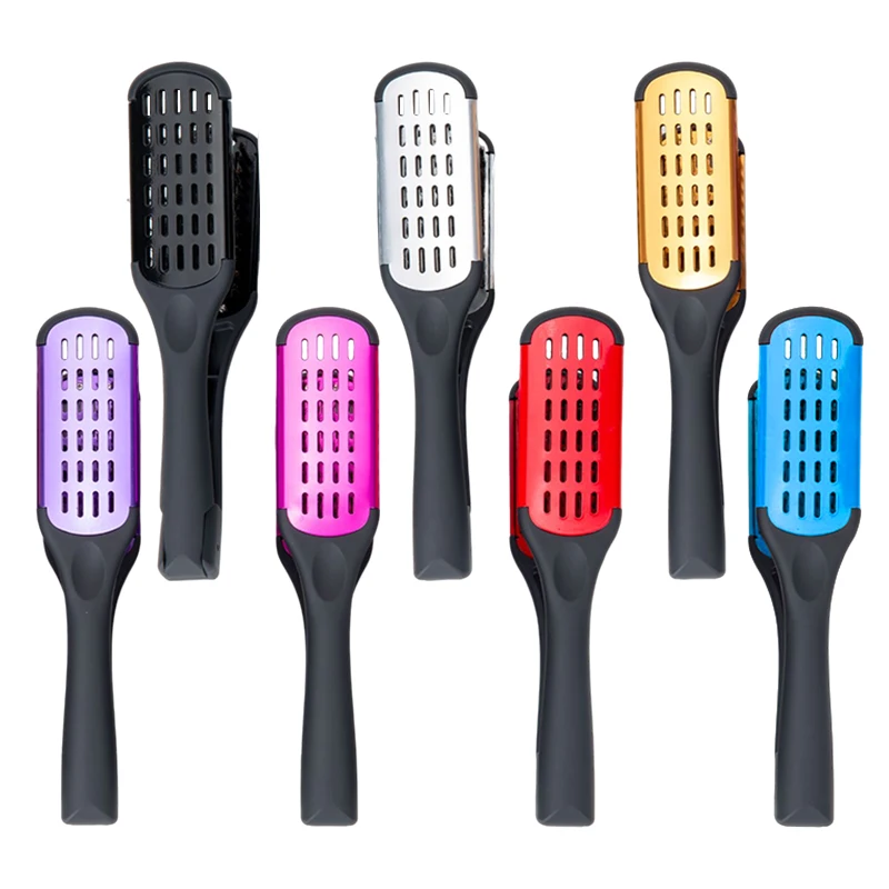 

Pro Hairdressing Straightener Nylon Hair Straightening Double Brushes V Shape Comb Clamp Not Hurt Styling Tools DIY Home