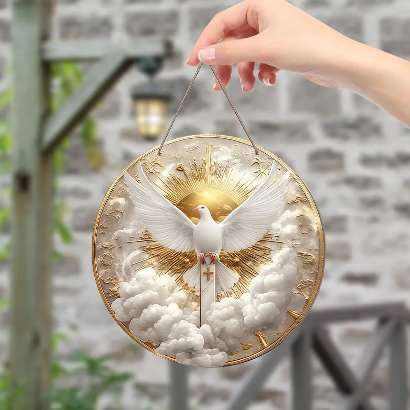 20,3 cm runder Vintage-Vogel-Holzanhänger, flacher Farbdruck, 2D-Wanddekoration für Zuhause, Bauernhof, Garten, verheißungsvoller Vogel, Foto-Requisiten, Geschenke – Detail 4