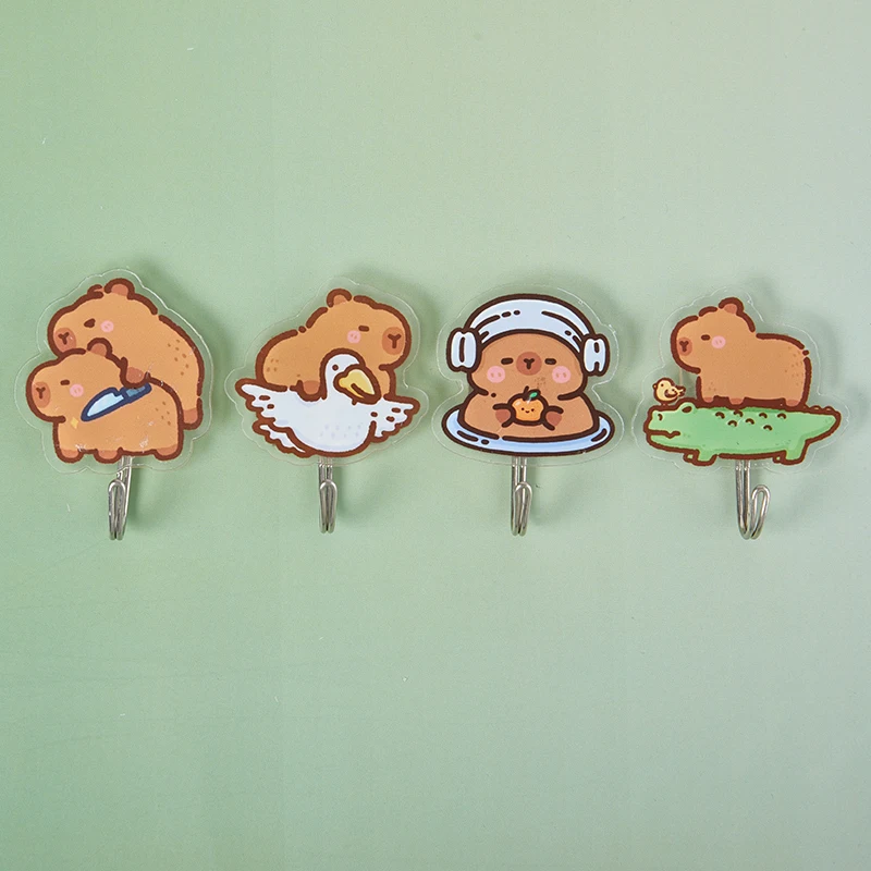 Cute Wall Hooks Key Holder Door Hanging Self Adhesive Wall Hanger Cartoon Capybara Hook For Kids Room Home Decor 3