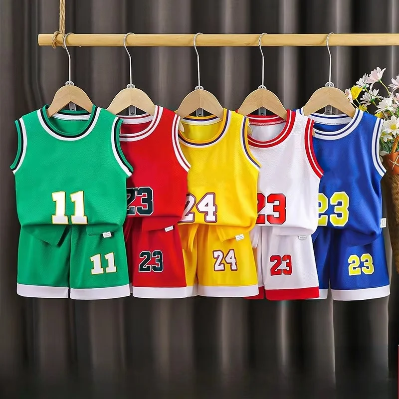Children's Sports Ball Suit Set Boys' Sleeveless Suit Baby Basketball Suit Vest Shorts Performance Suit Sports Suit Quick Drying