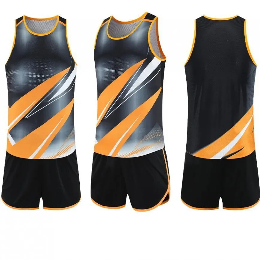 Marathon Running Suit Set for Men And Women Sports Student Training Teamwear Fitness Athletics Sportswear V-Neck Vest