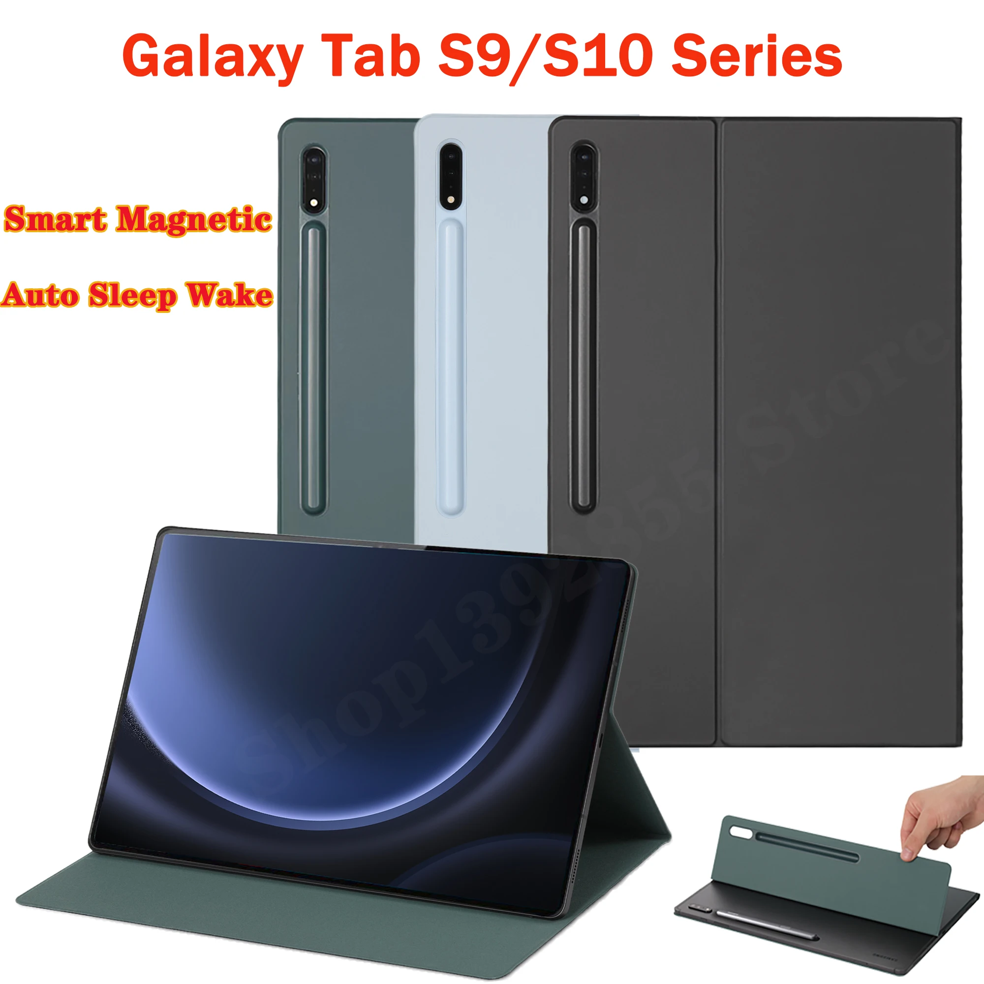 Tablet case For Samsung Galaxy Tab S9 FE S10+ S10 FE+ S9 S10 Ultra Magnetic Case Stand Cover Auto Sleep Wake With Pencil Holder
