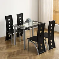 5-Piece Dining Table Set with 1 Glass Dining Table and 4 PVC ChairsKitchen & Breakfast Dining Living Room, Space Saving 1